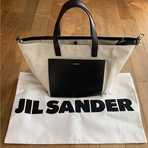 JIL SANDER Leather-trimmed canvas tote New w tag! purse w dust bag